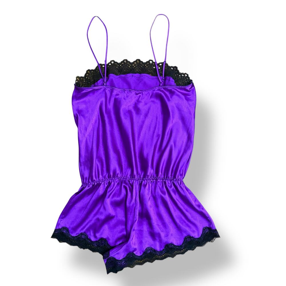 Victoria's Secret Purple Satin Lace-Trim Romper